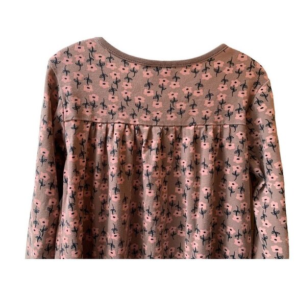 Hanna Andersson Girls Dress 130 US 8 Cotton Taupe Pink Floral Long Sleeve - Picture 5 of 8